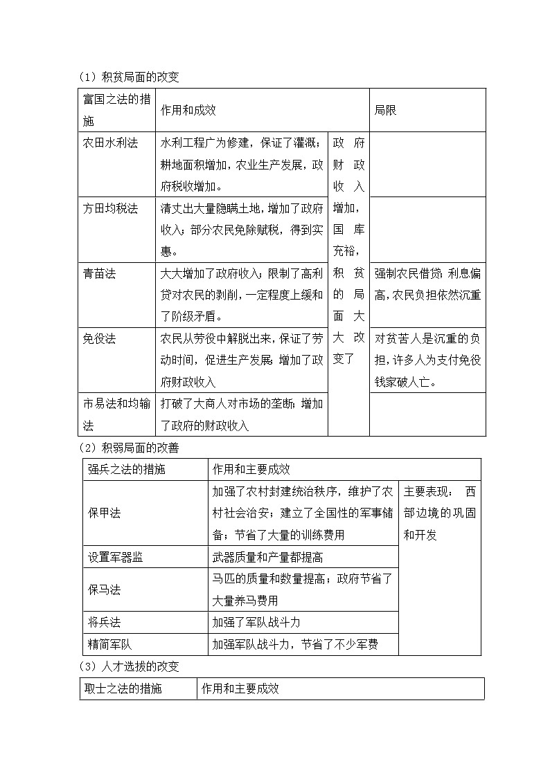 4.3 王安石变法的历史作用 教案 新课标高中历史选修一02