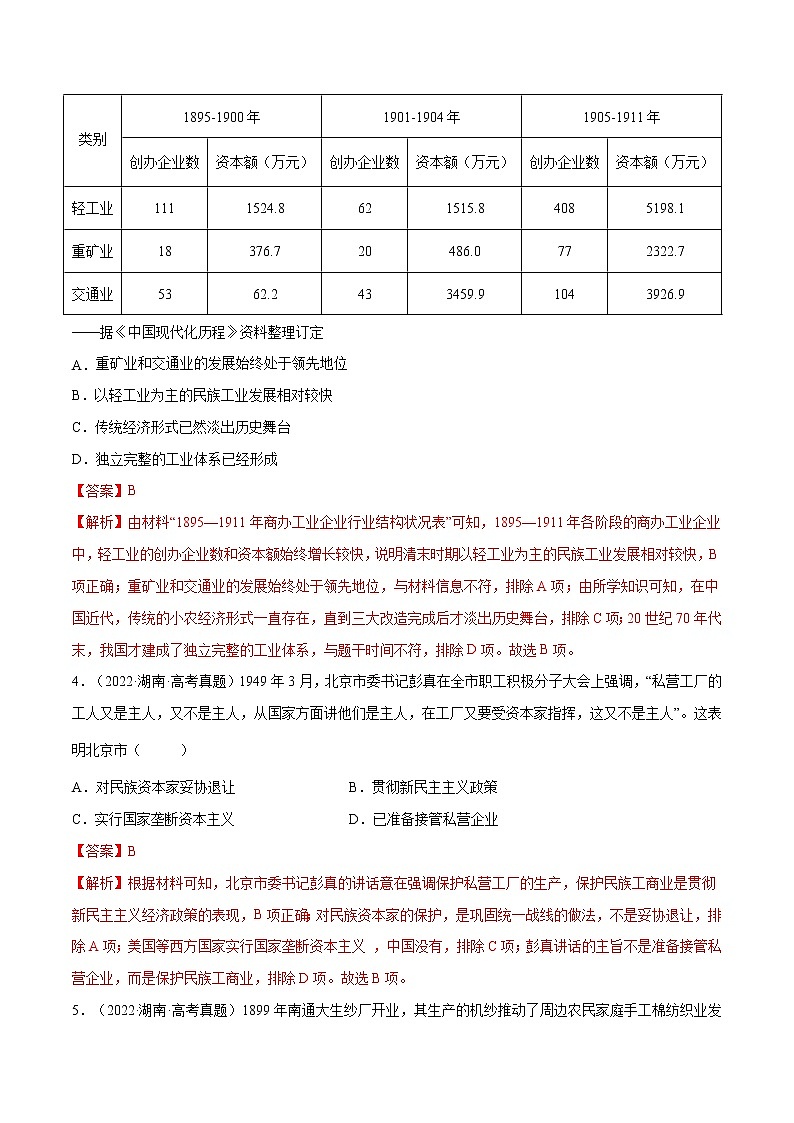 五年（2018-2022）高考历史真题分项汇编（全国通用）专题09 近代中国的经济（解析版）第2页