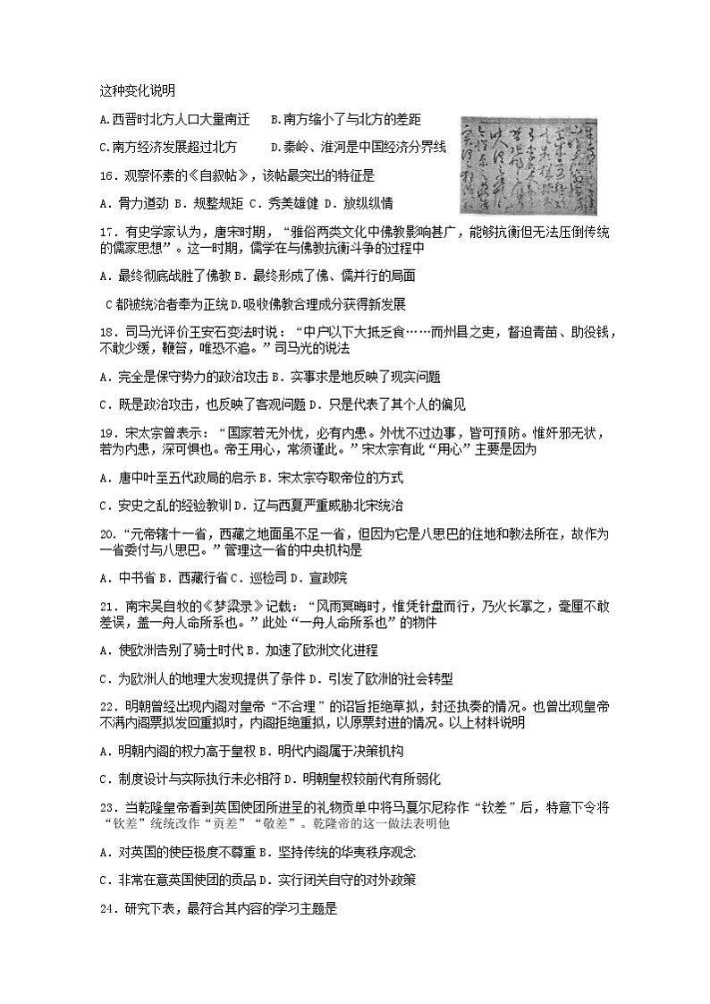 四川省凉山彝族自治州2021-2022学年高二下学期期末考试历史试题03