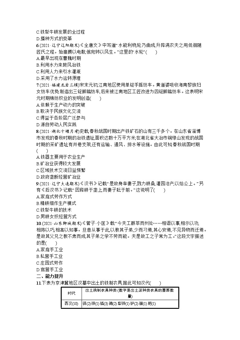 第4课 古代的生产工具与劳作 同步练习--选择性必修二经济与社会生活（word版含答案）第2页