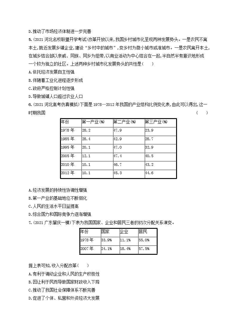 河北专用2023年高考历史一轮复习课时规范练17改革开放与社会主义现代化建设新时期含解析统编版第2页