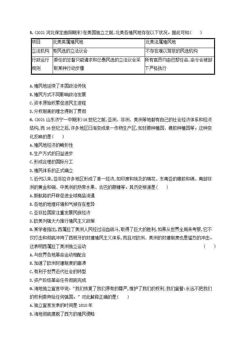 河北专用2023年高考历史一轮复习课时规范练24世界殖民体系与亚非拉民族独立运动含解析统编版第2页