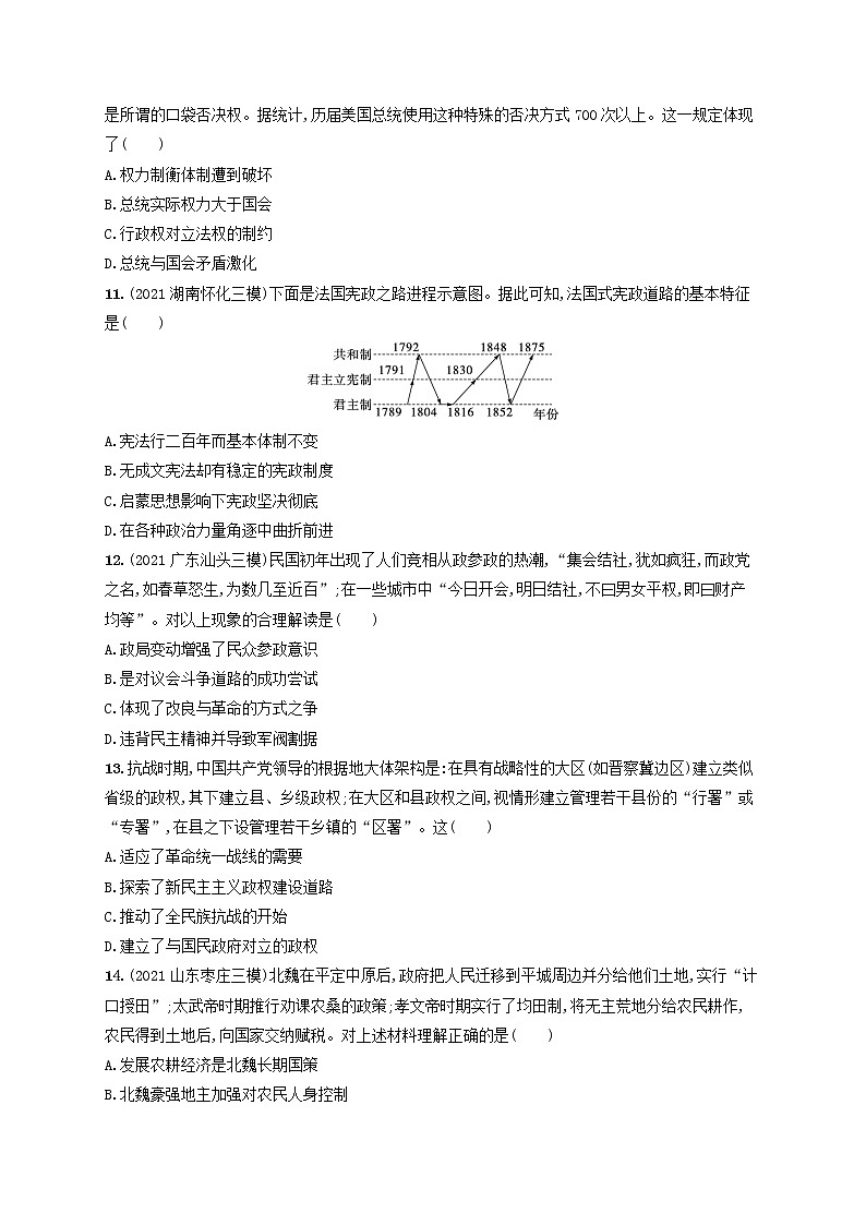 河北专用2023年高考历史一轮复习课时规范练32政治制度含解析统编版第3页