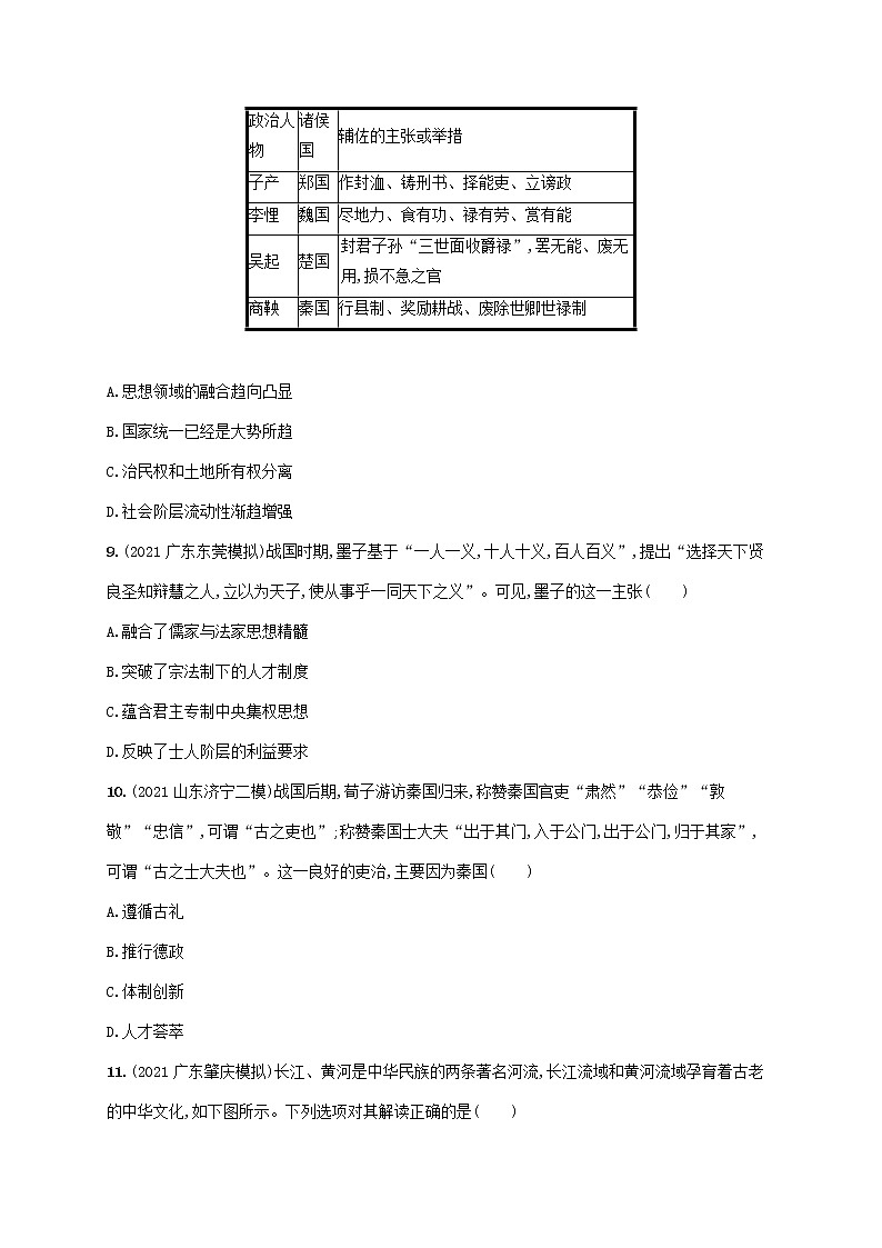 广东专用2023年历史高考一轮复习课时规范练2诸侯纷争与变法运动含解析统编版第3页