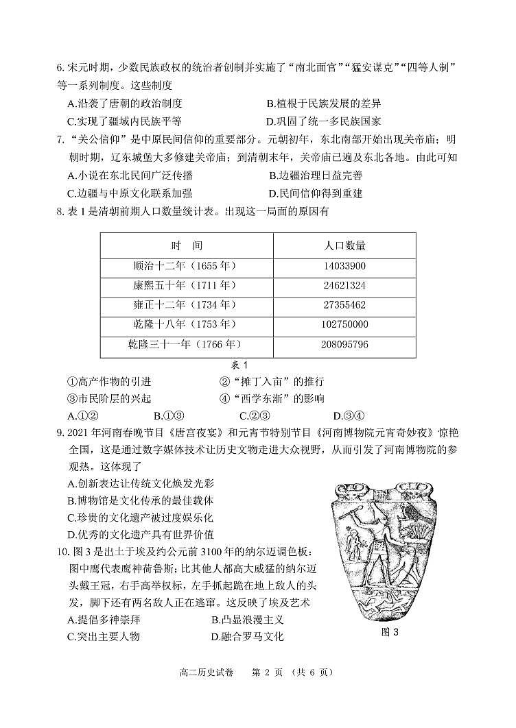 辽宁省大连市2021-2022学年高二下学期期末考试历史试题02