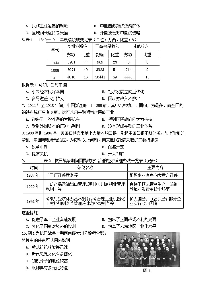 四川省雅安市2021-2022学年高一下学期期末检测历史试题02