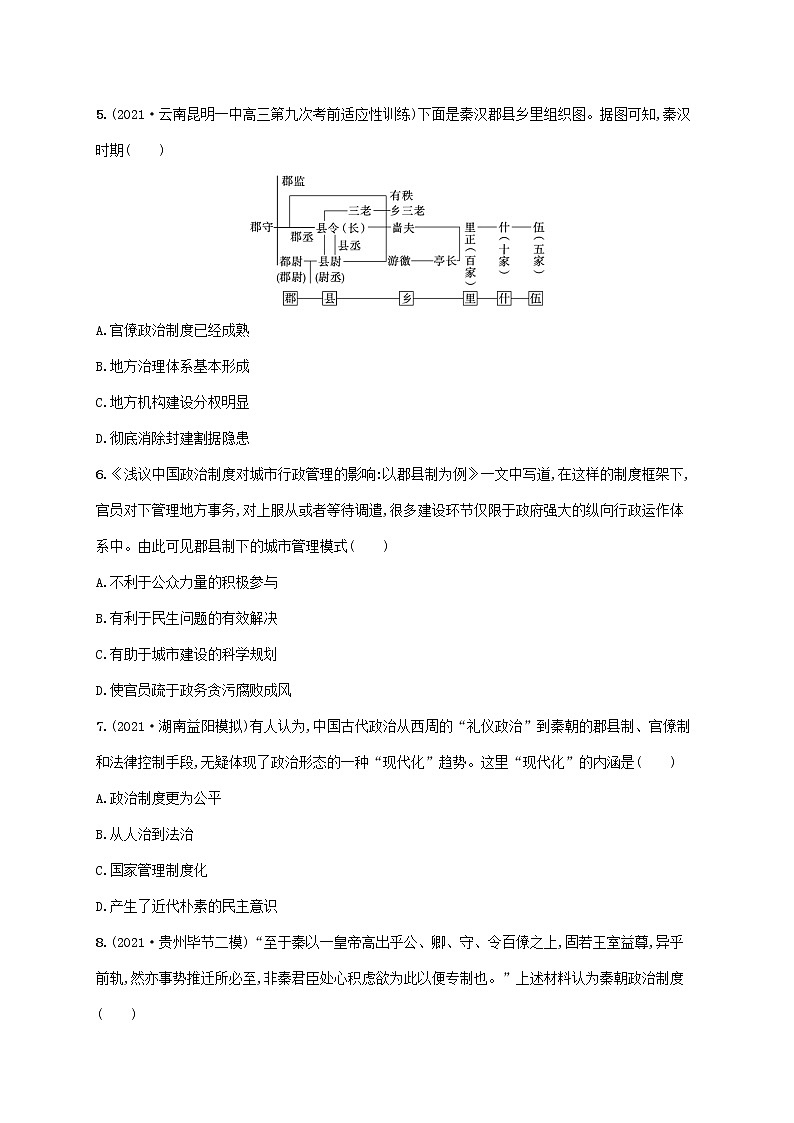2023年高考历史一轮复习课时规范练2走向“大一统”的秦汉政治含解析通史版02