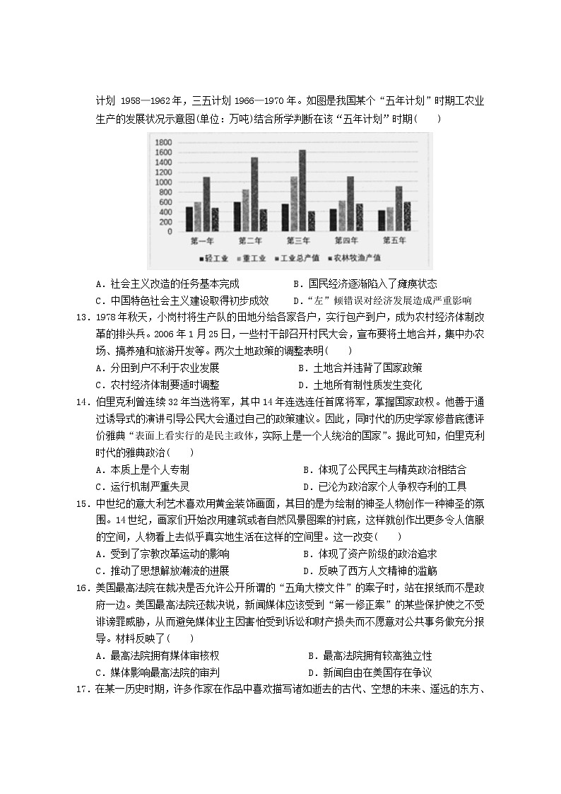 海南省琼海市嘉积第三中学2021-2022学年高三年级下学期第二次月考历史科试题03