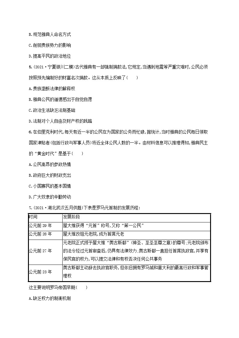2023年高考历史一轮复习课时规范练3古代希腊和罗马的政治制度含解析岳麓版第2页