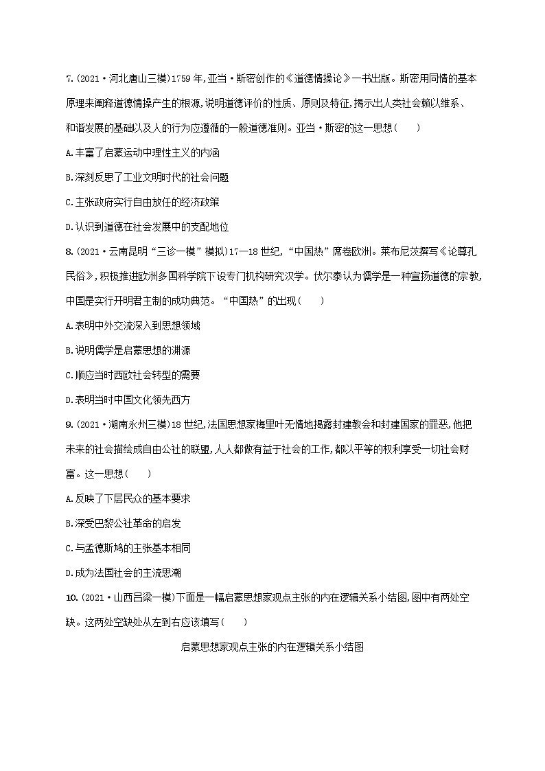 2023年高考历史一轮复习课时规范练29挑战教皇的权威与理性之光含解析岳麓版03