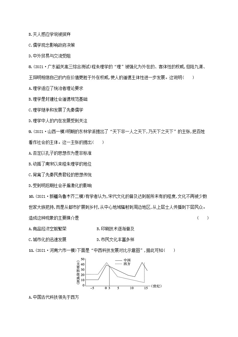 2023年高考历史一轮复习专题检测十二中国传统文化主流思想的演变和古代中国的科学技术与文化含解析人民版第3页