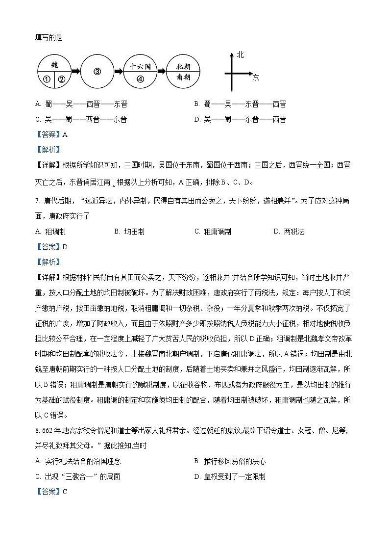 2022淄博高二下学期期中考试历史试题含解析03