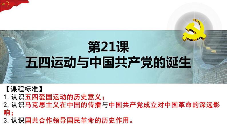 2022-2023学年高中历史统编版（2019）必修中外历史纲要上册第21课 五四运动与中国共产党的诞生 课件第1页