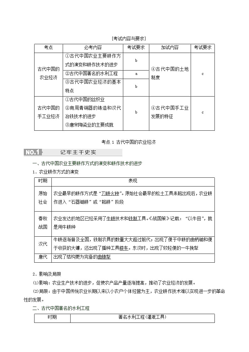 人教版高中历史二次选考专题2第3讲古代中国的农业和手工业经济学案含答案02