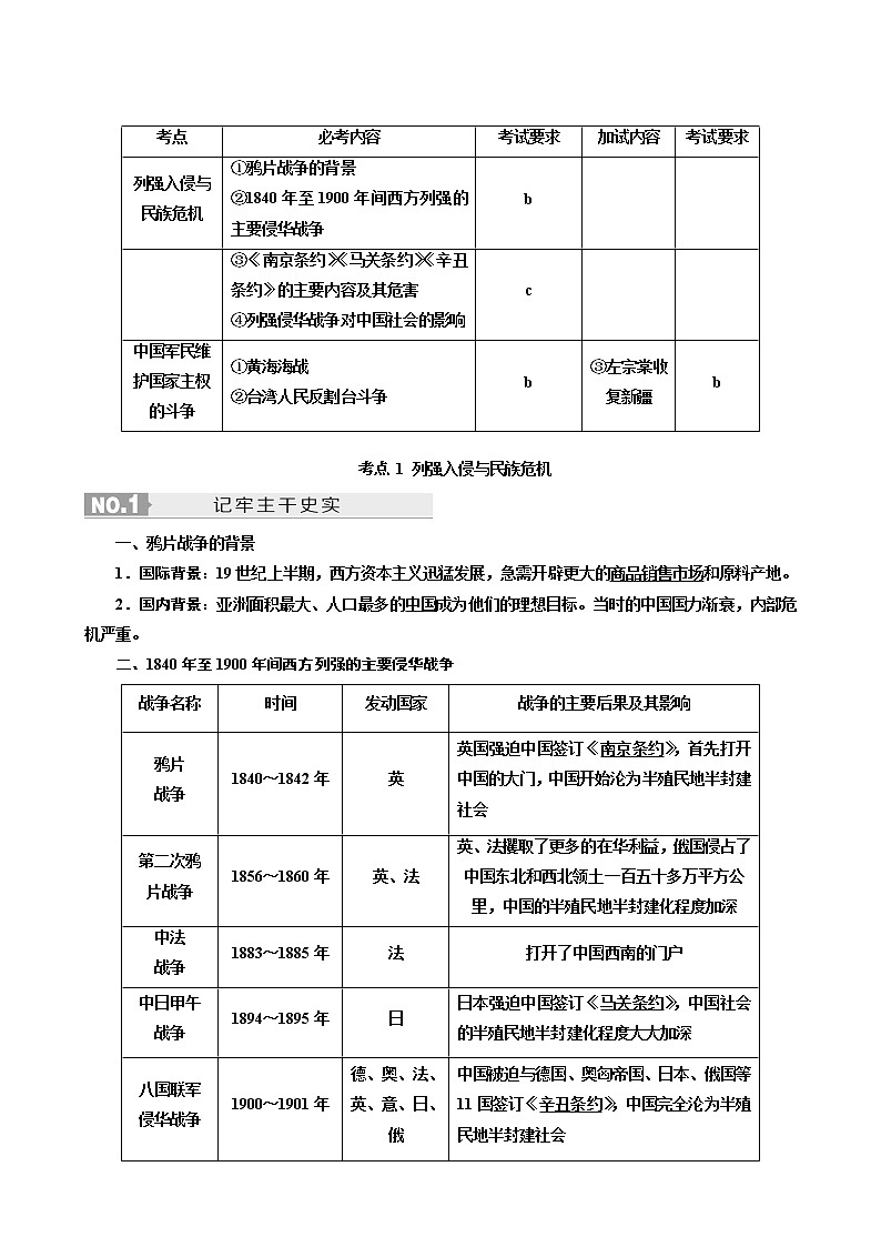 人教版高中历史二次选考专题5第9讲列强入侵与中国军民维护国家主权的斗争学案含答案第2页