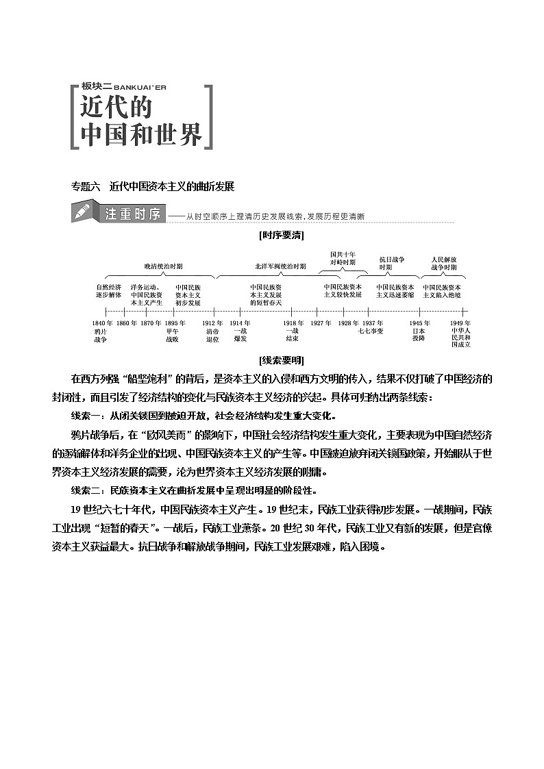 人教版高中历史二次选考专题6第12讲近代中国资本主义的曲折发展学案含答案01