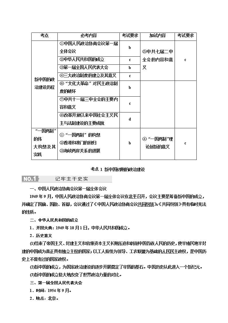 人教版高中历史二次选考专题12第212讲现代中国的政治建设与祖国统一学案含答案02