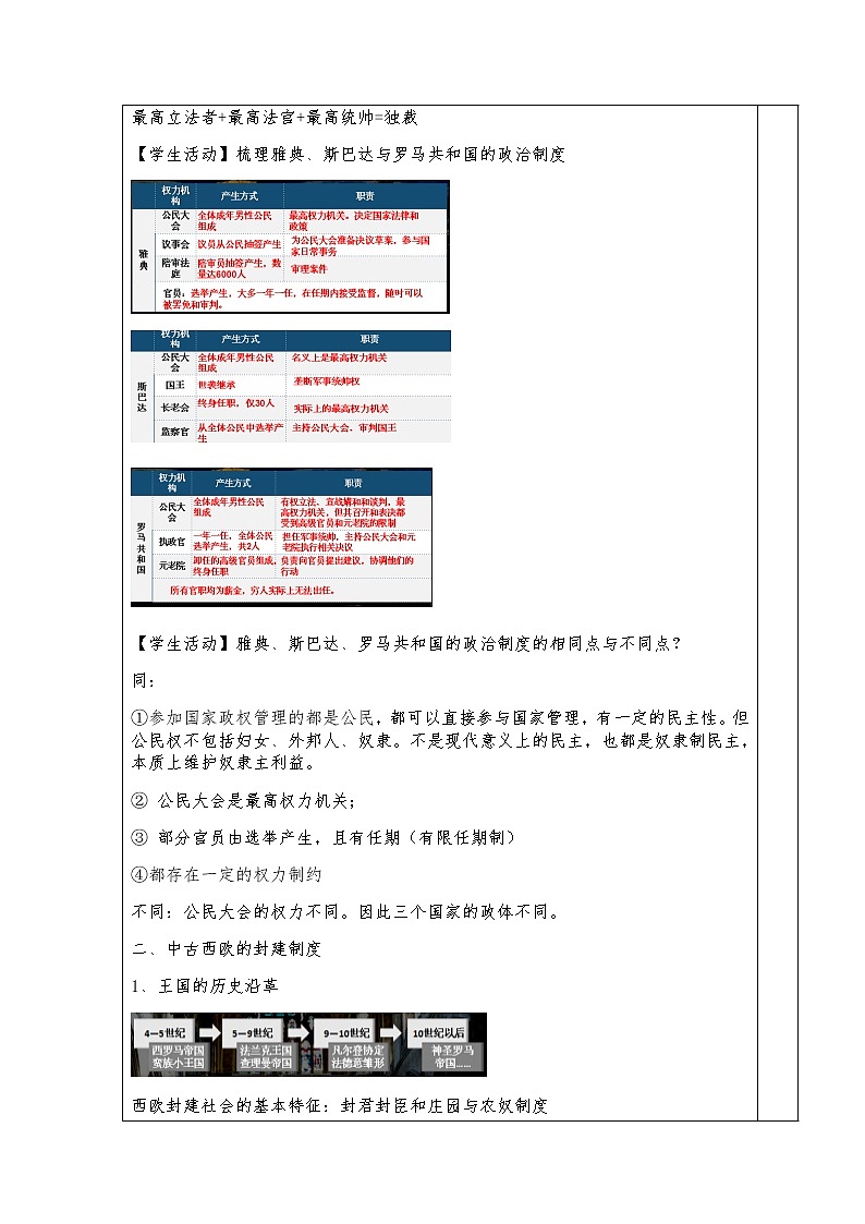 2021-2022学年高中历史统编版（2019）选择性必修一第2课  西方国家古代和近代政治制度的形成与发展 教学设计第3页
