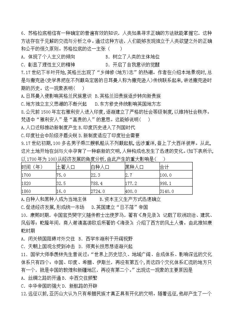 黑龙江省大庆市东风中学2021-2022学年高二下学期期末考试历史试题02