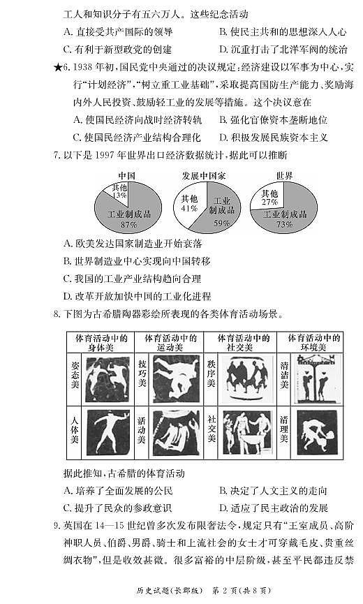 2021-2022学年湖南省长沙市长郡中学高一下学期期末考试历史试题PDF含答案02
