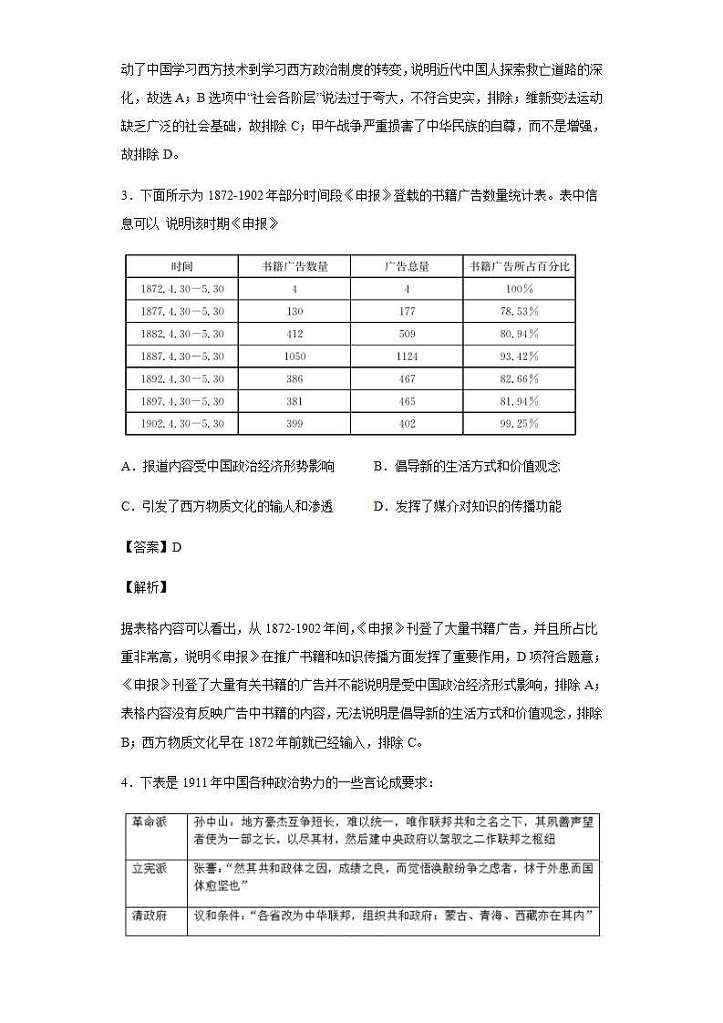 2022届山东省济南市山东省实验中学高三上学期第一次诊断考试历史试题含解析02