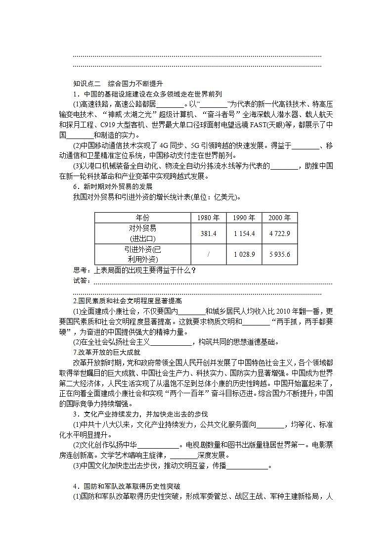 2022-2023学年高中历史统编版（2019）必修中外历史纲要上册第29课 改革开放以来的巨大成就同步导学案03