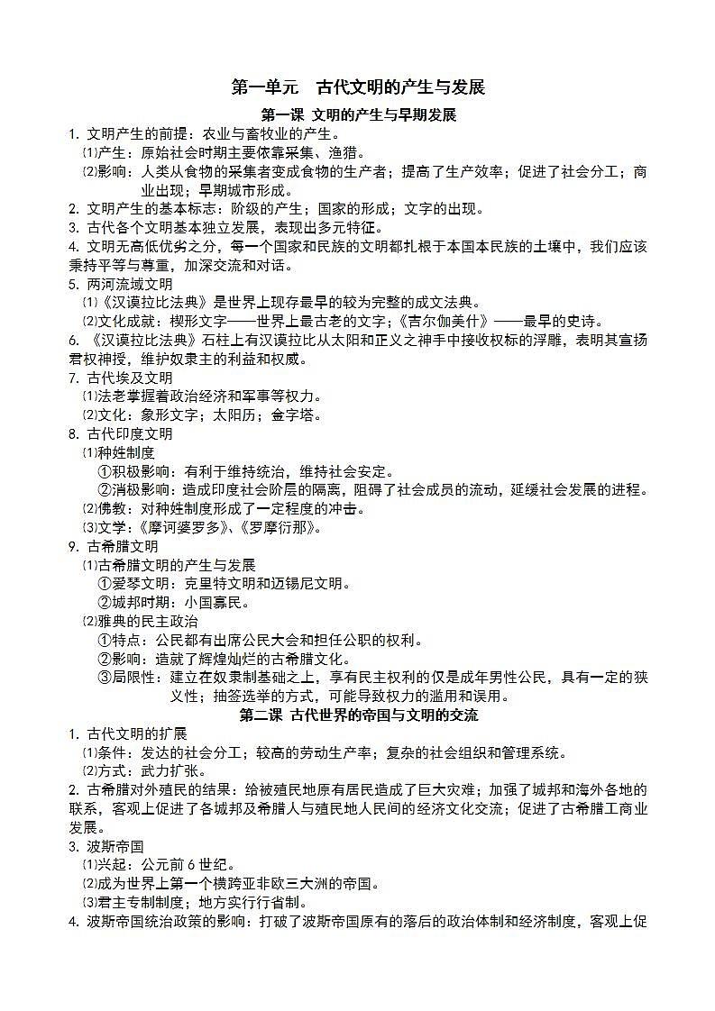 2021-2022学年高中历史统编版（2019）必修中外历史纲要下册知识提纲第1页