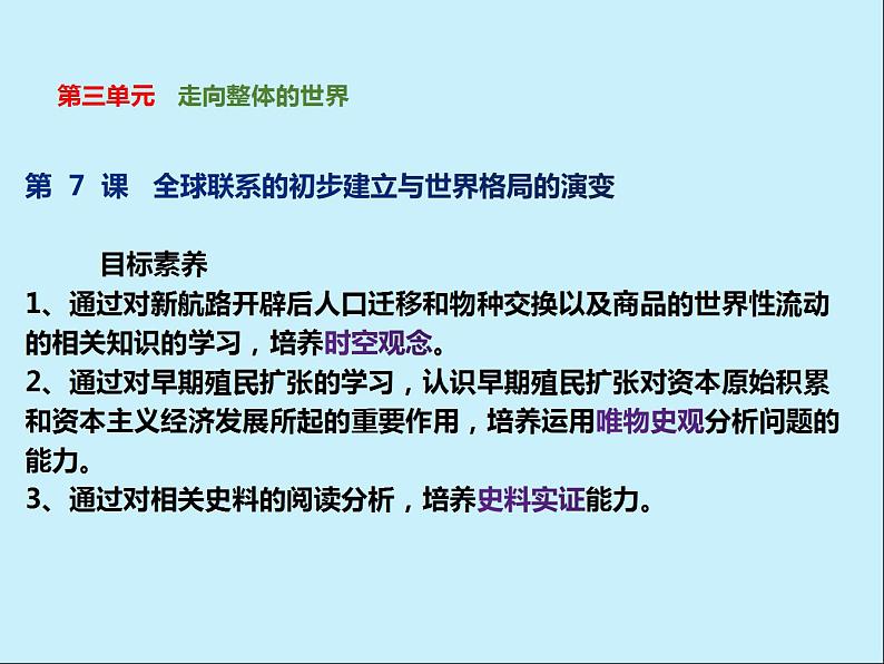 2021-2022学年高中历史统编版（2019）必修中外历史纲要下册第7课 全球联系的初步建立与世界格局的演变 课件第1页