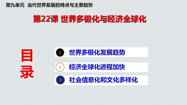 2021-2022学年高中历史统编版（2019）必修中外历史纲要下册第22课 世界多极化与经济全球化 课件第1页