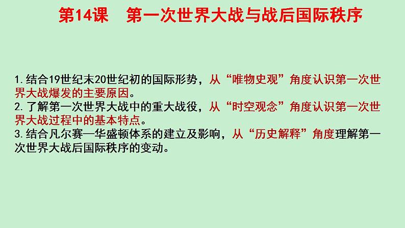 2021-2022学年高中历史统编版（2019）必修中外历史纲要下册第14课 第一次世界大战与战后国际秩序 课件第1页