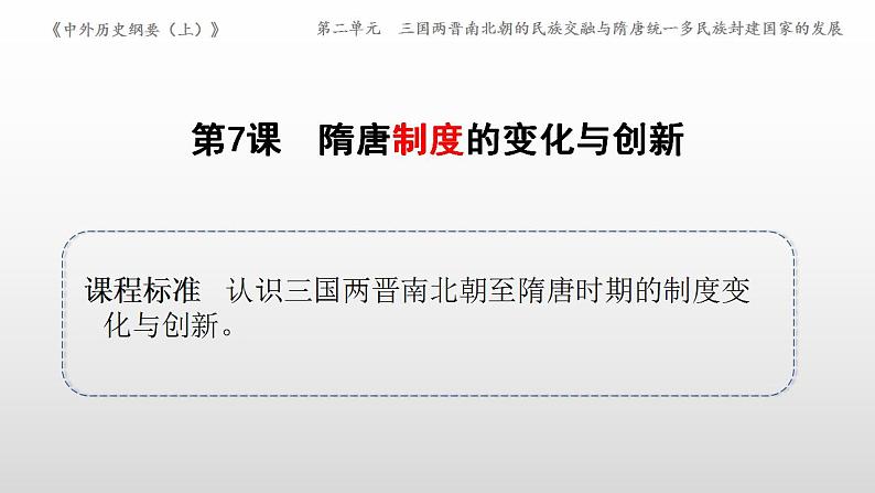 2022-2023学年高中历史统编版（2019）必修中外历史纲要上册第7课 隋唐制度的变化与创新 课件第1页