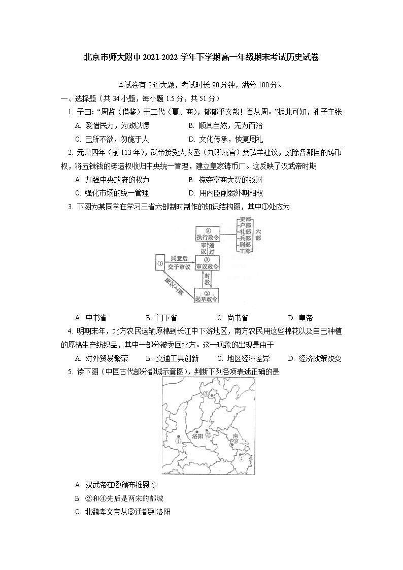 北京市西城区北京师范大学附属中学2021-2022学年高一下学期期末考试历史试卷01