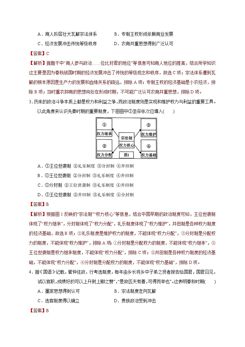 高中历史必修上 第一单元 从中华文明起源到秦汉统一多民族封建国家的建立与巩固（能力提升）（含答案） 练习02