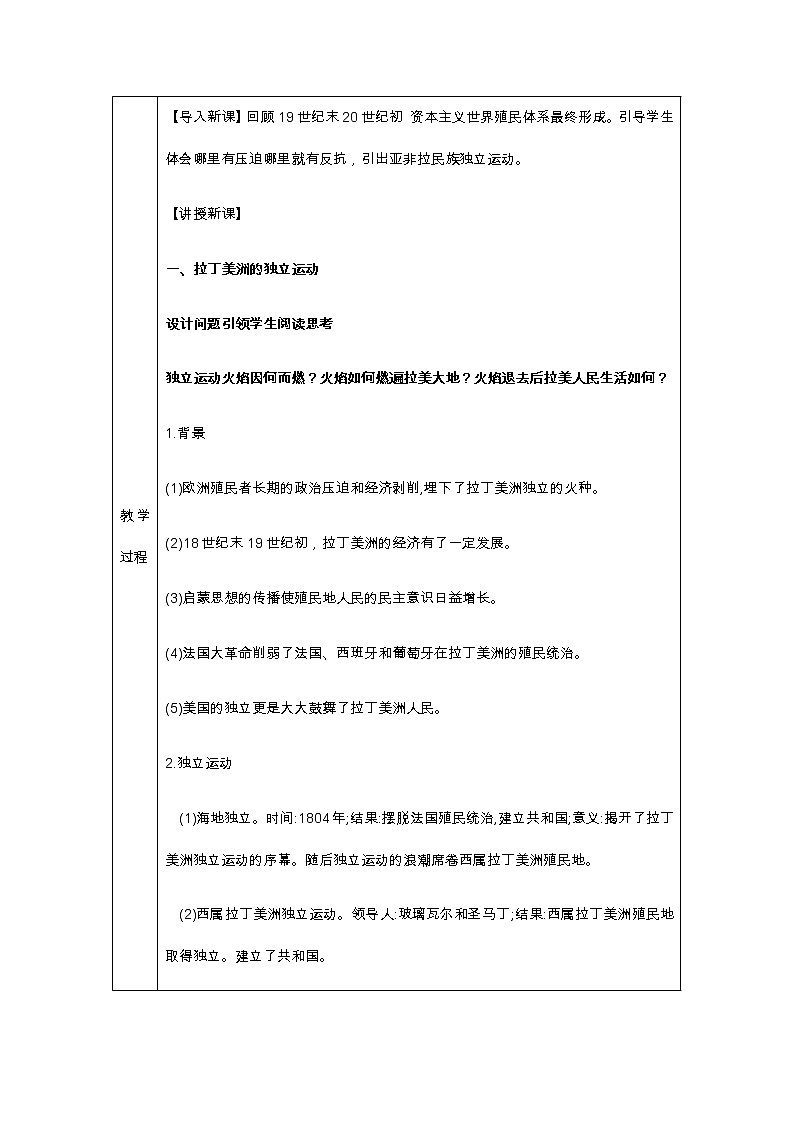 高中历史必修下 第13课 亚非拉民族独立运动》公开课优秀教案教学设计第2页