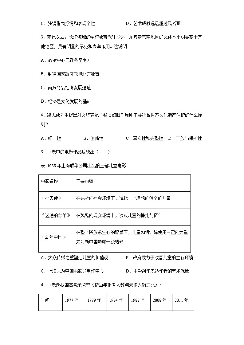高中历史选修三 第六单元第14课文化传承的多种载体及其发展限时训练02