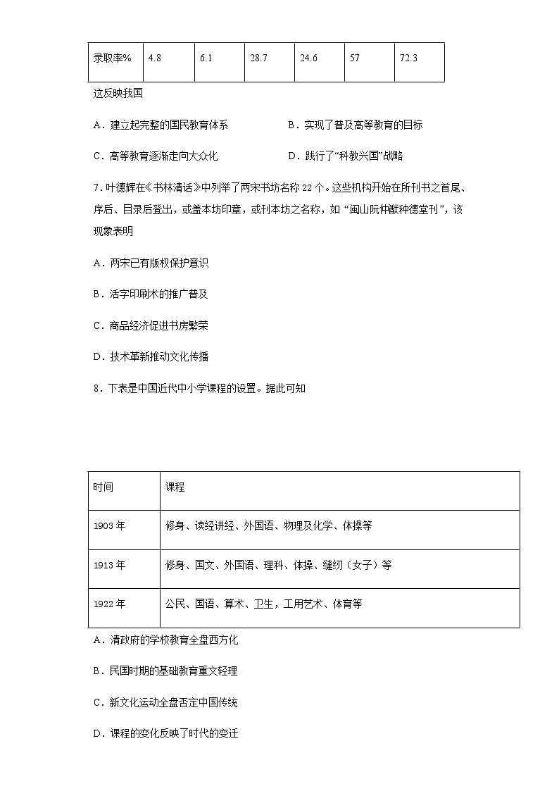 高中历史选修三 第六单元第14课文化传承的多种载体及其发展限时训练03