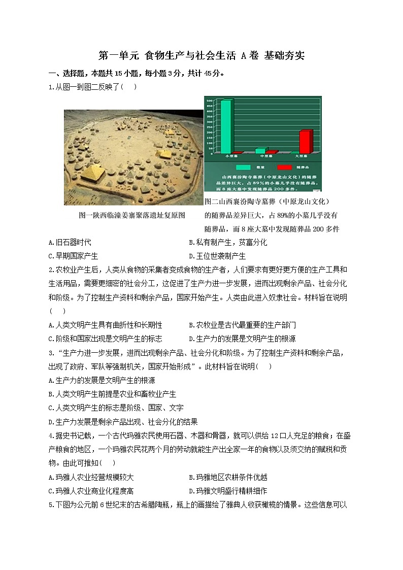 2022-2023学年统编版（2019）选择性必修2第一单元 食物生产与社会生活 A卷 基础夯实第1页