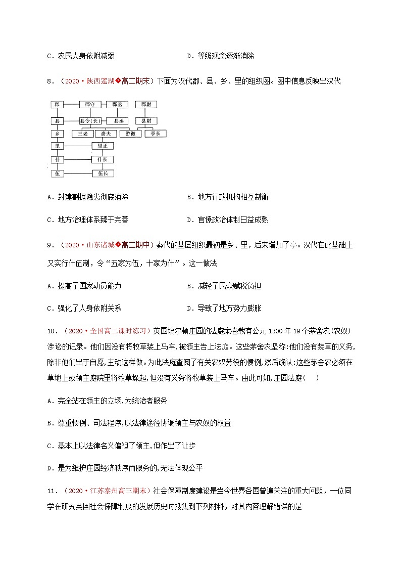 高中历史选修一 第六单元 基层治理与社会保障（能力提升）-国家制度与社会治理）（无答案） 试卷03