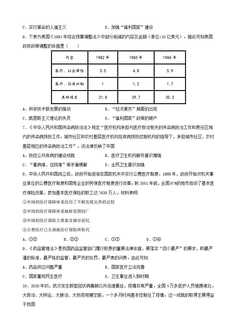 高中历史选修二 第15课 现代医疗卫生体系与社会生活（无答案） 试卷02