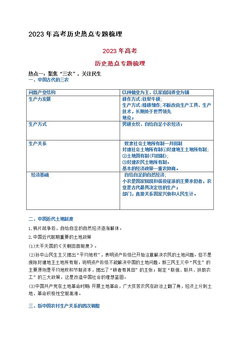 2023年高考历史热点知识专题整理汇总01