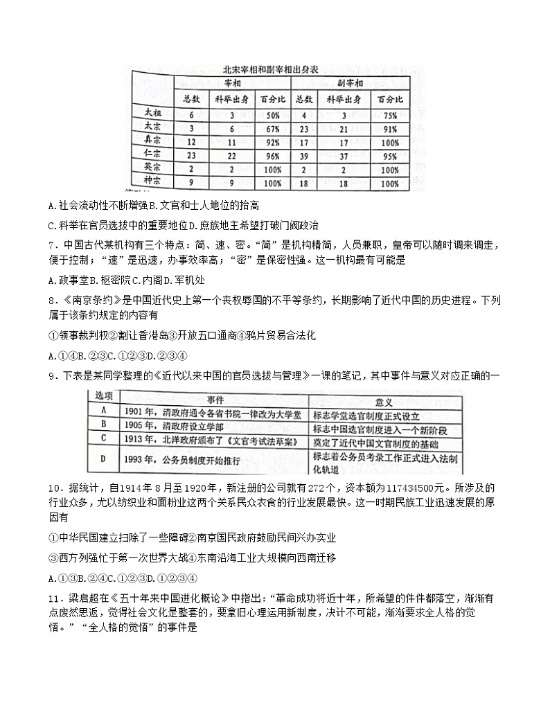 2023届Z20名校联盟(浙江省名校新高考研究联盟)高三第一次联考历史试卷第2页