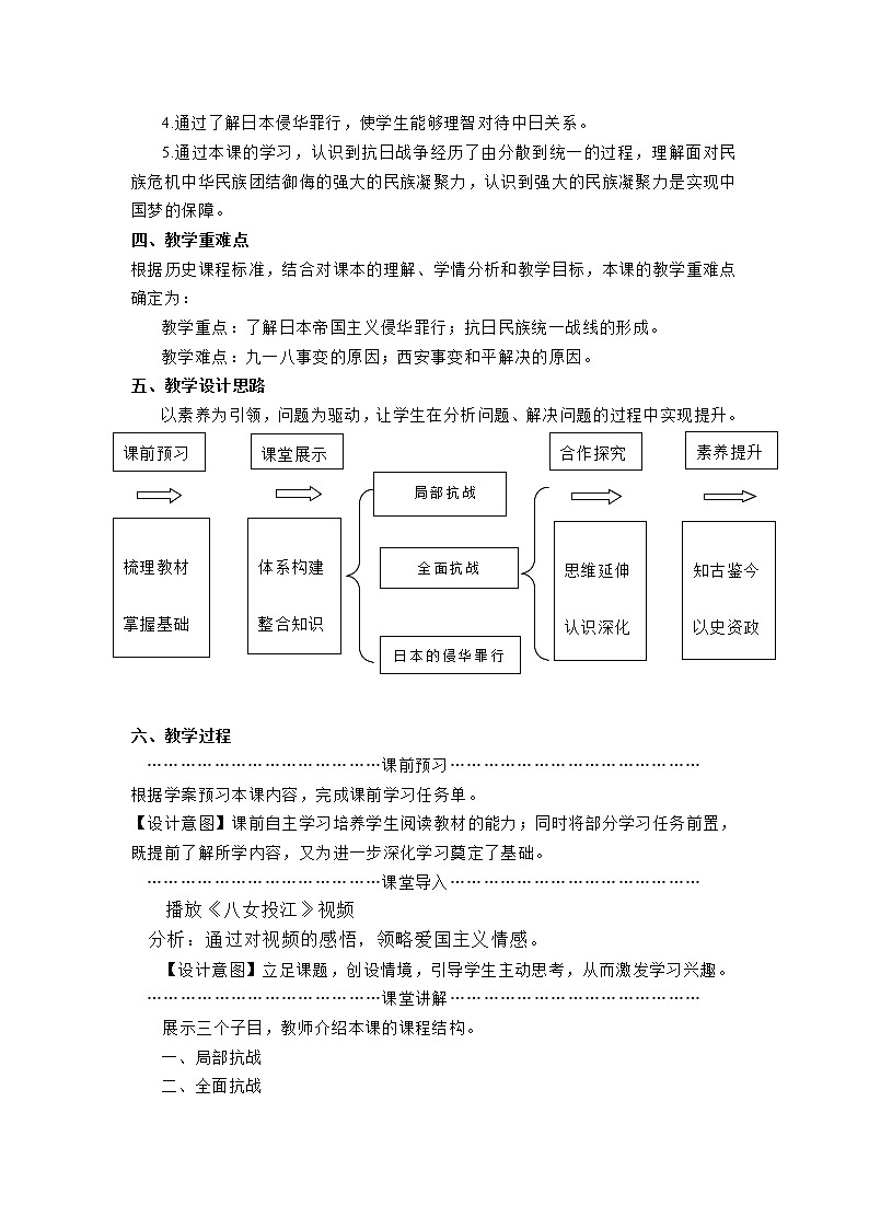 2022-2023学年高中历史统编版（2019）必修中外历史纲要上册第23课 从局部抗战到全面抗战  教学设计02