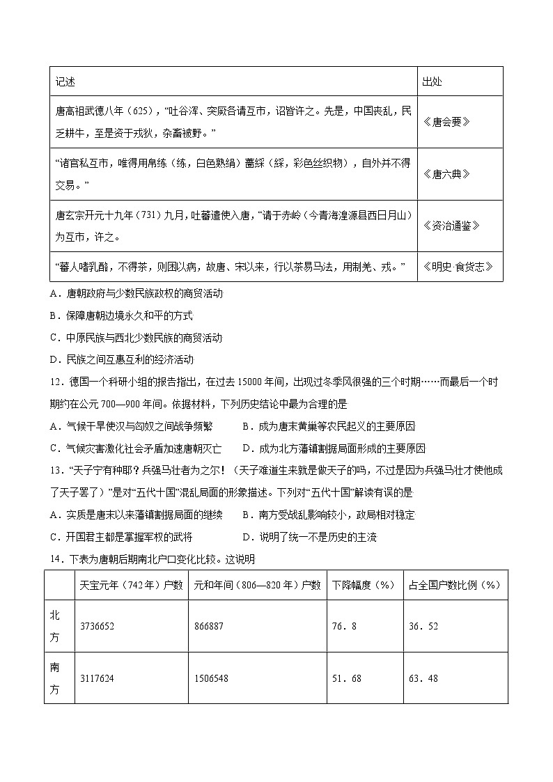 第6课+从隋唐盛世到五代十国（原卷版）-【必刷题】2022-2023学年高一历史同步练习（中外历史纲要上）03