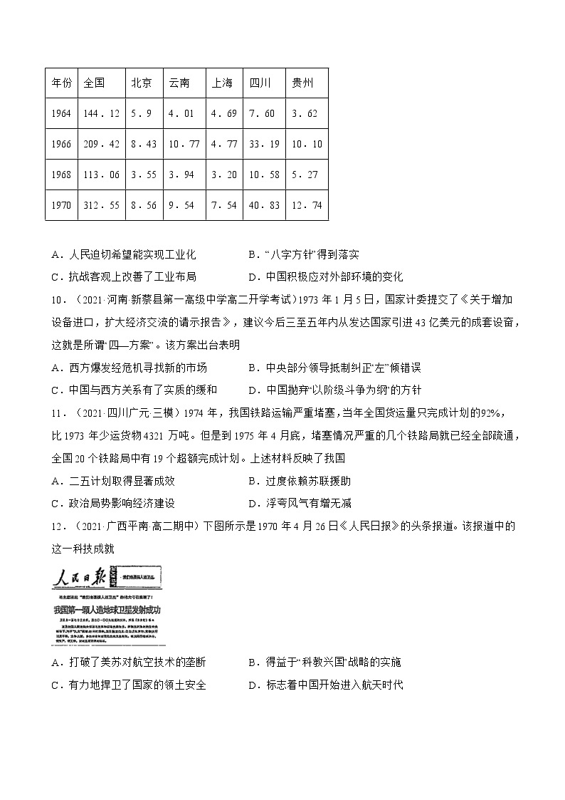 第27课+社会主义建设在探索中曲折发展-【必刷题】2022-2023学年高一历史同步练习（中外历史纲要上）.103