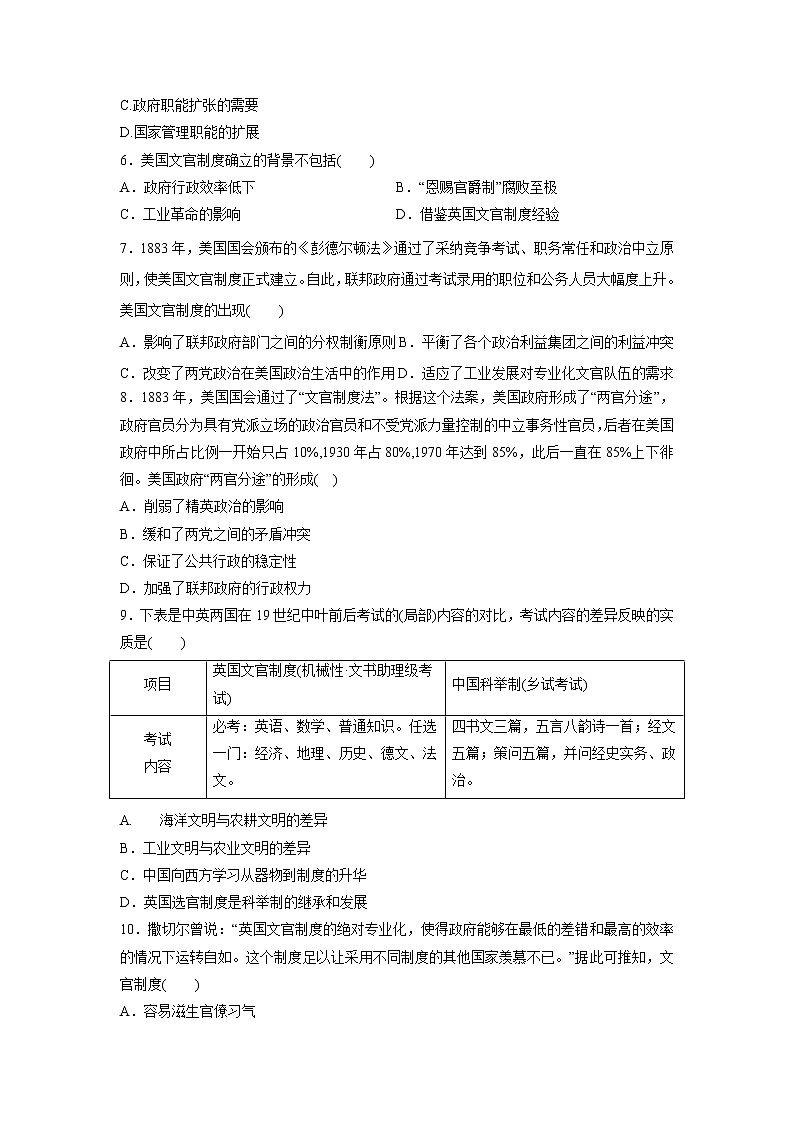 第6课 西方的文官制度（基础练）原卷版）—2022-2023学年高二历史十分钟同步课堂专练（选择性必修1国家制度与社会治理）第2页