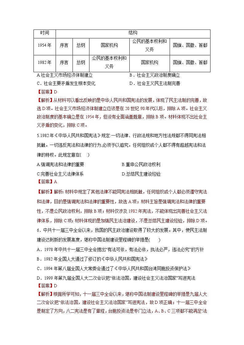 第10课　当代中国的法治与精神文明建设(基础练)（解析版）—2022-2023学年高二历史十分钟同步课堂专练（选择性必修1国家制度与社会治理）第2页