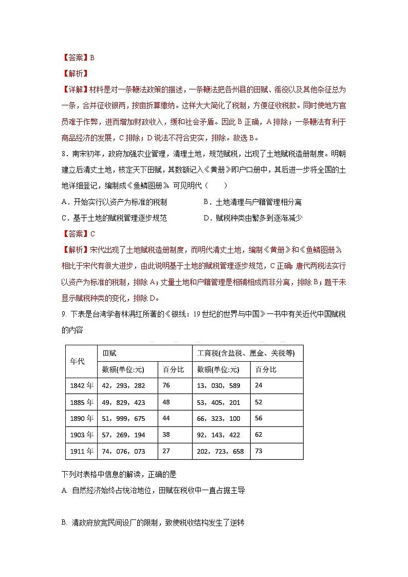第16课  中国赋税制度的演变（基础练）（解析版）-2022-2023学年高二历史十分钟同步课堂专练（选择性必修1国家制度与社会治理）第3页