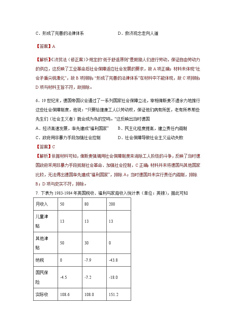 第18课  世界主要国家的基层治理与社会保障(重点练）（原卷板+解析版）-2022-2023学年高二历史十分钟同步课堂专练（选择性必修1国家制度与社会治理）03