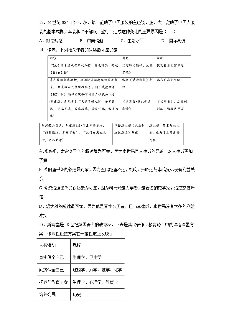 第六单元文化的传承与保护单元检测-2022-2023学年高二历史选择性必修三文化交流与传播03