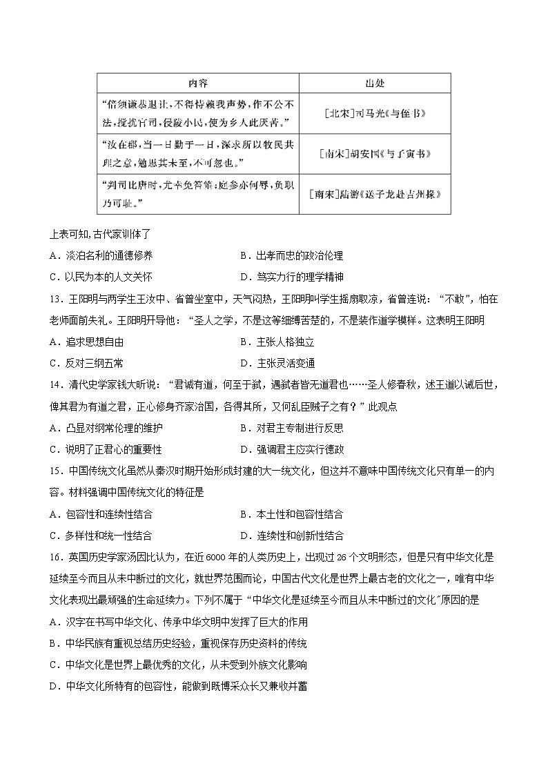 第1课+中华优秀传统文化的内涵与特点-2022-2023学年高二历史课后培优练（选择性必修3文化交流与传播）03